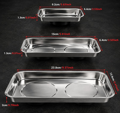 GripMag stainless steel parts tray with magnetic base